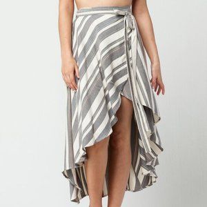 O'Neill Striped High-Low Wrap Skirt in Cream and Gray